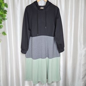 BloomChic Black Gray Green Colorblock Hoodie Sweater Pocket Dress 1820 / 2X NEW